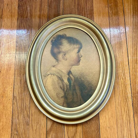 Set of 2 Vintage Victorian Girl & Boy Prints  in Wooden Oval Frames - Picture 13 of 15